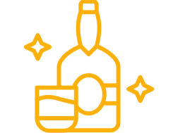 Bottle and glass icon with stars.